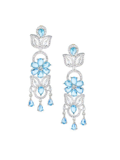 Blue AD Studded Floral Jewellery Set