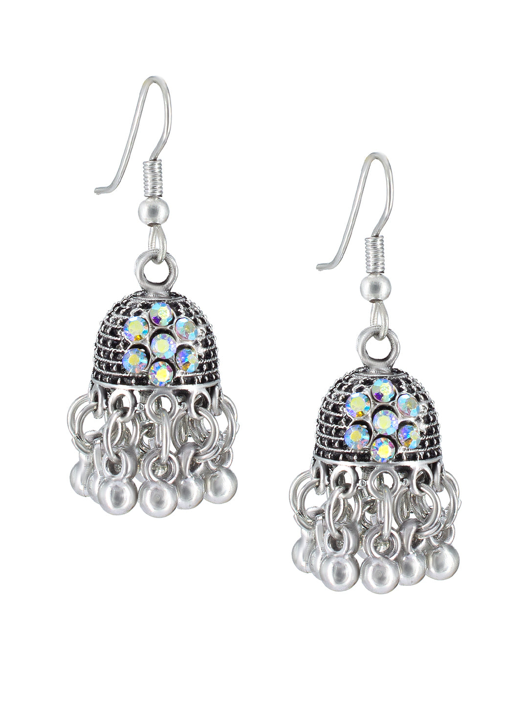 Oxidized Floral Jhumki Earrings