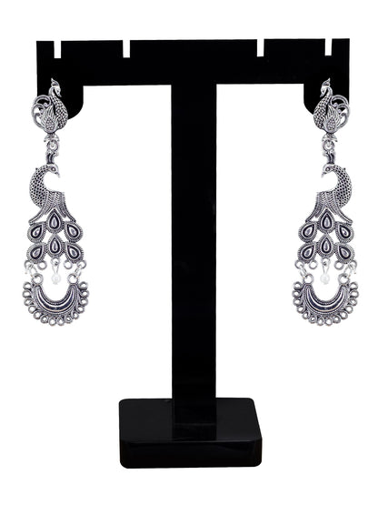 Silver Oxidized Peacock Drop Earrings