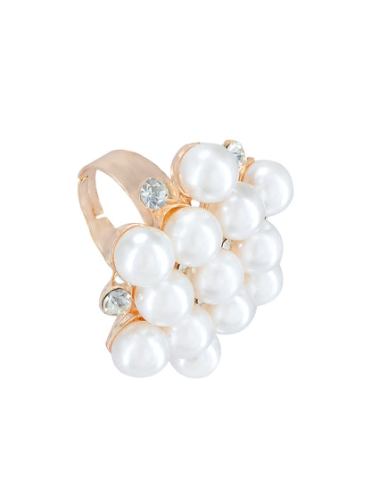 Faux Pearls Beads Adjustable Ring