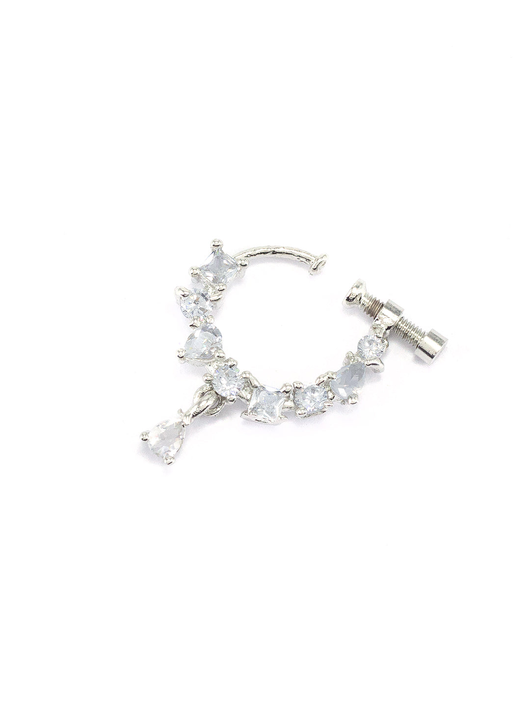 Rhodium Plated American Dimaond Drop Nose Ring
