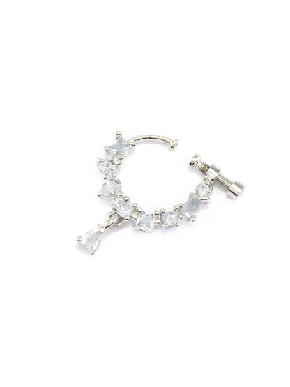 Rhodium Plated American Dimaond Drop Nose Ring