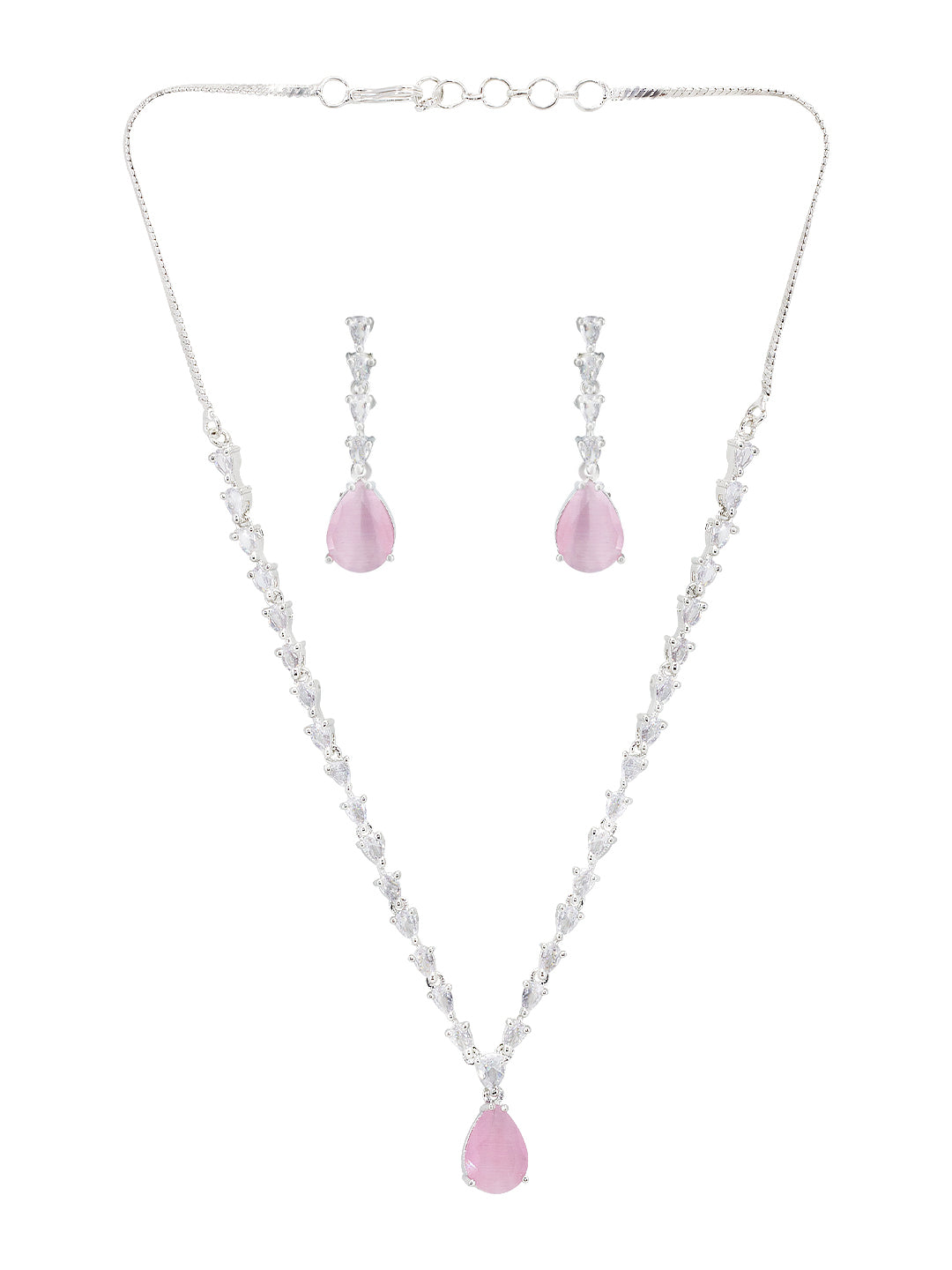 Pink Teardrop AD Jewellery Set