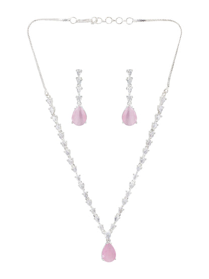 Pink Teardrop AD Jewellery Set