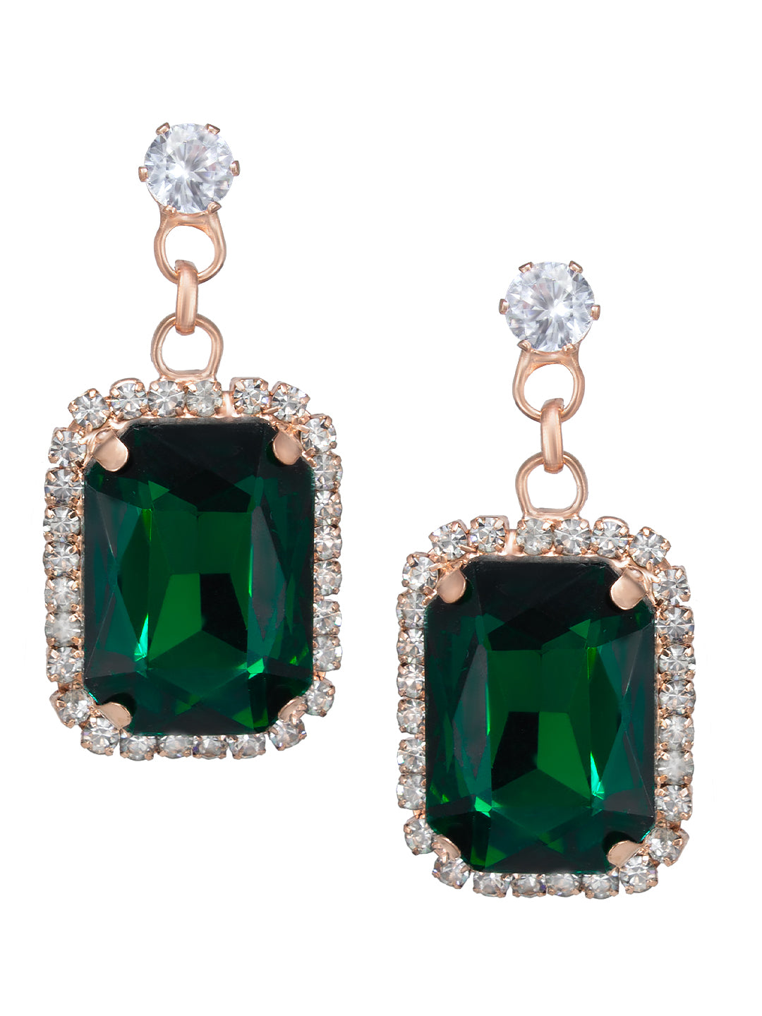 Green Crystal Stone Square Drop Earrings