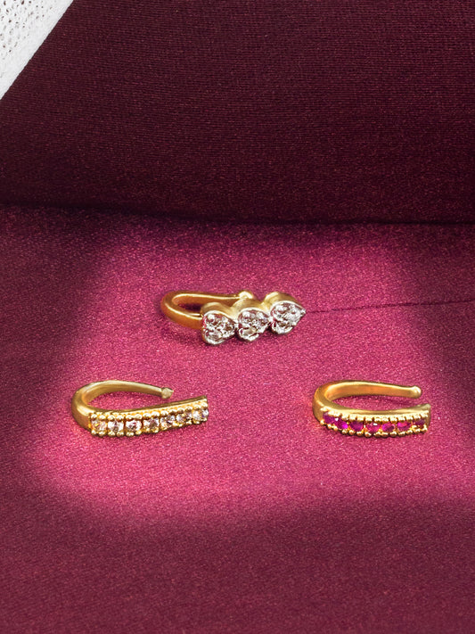 Pack of Three Gold-Plated AD Studded Nosepins