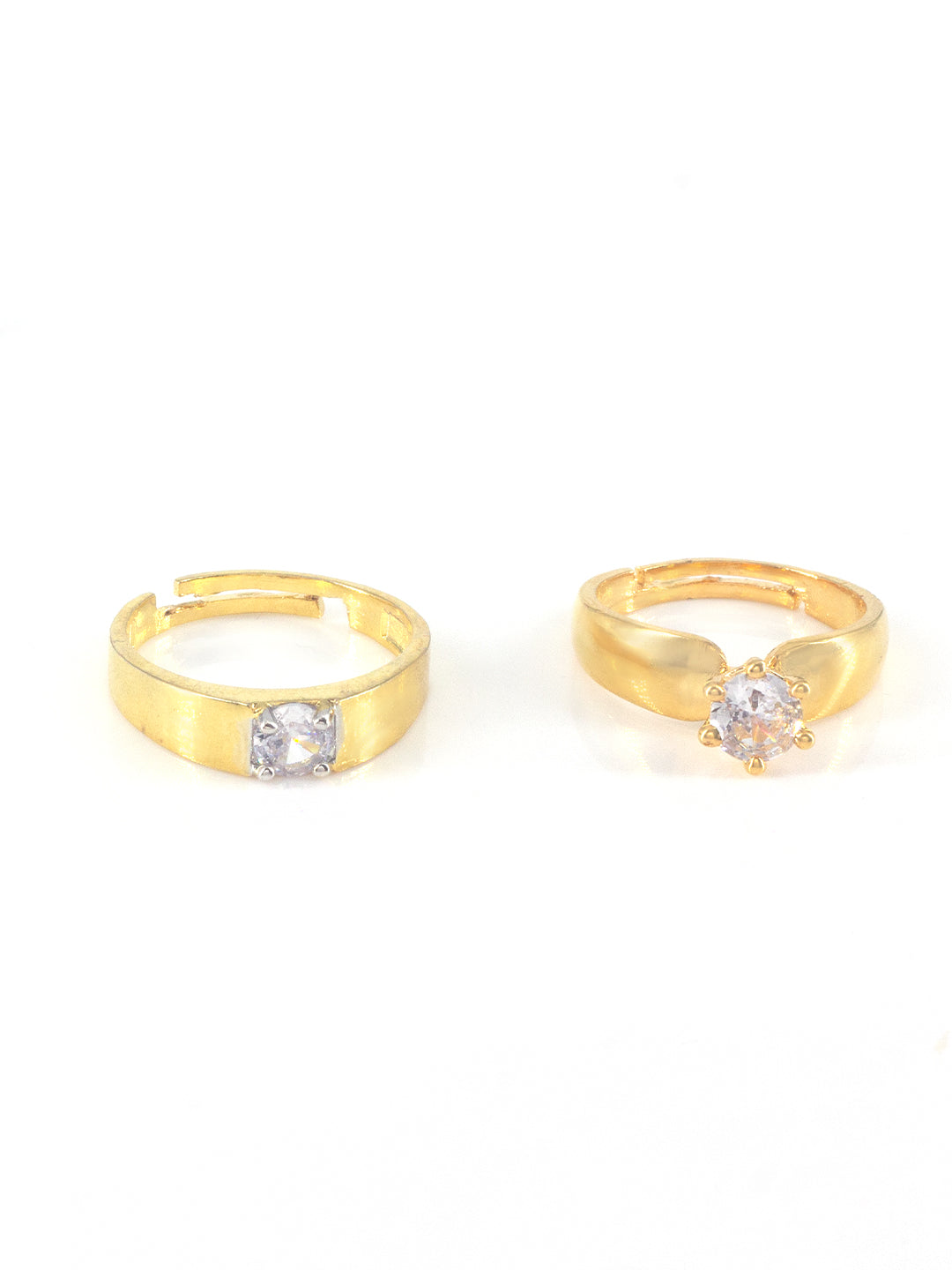 Trendy Set of Two Solitaire American Diamond Adjustable Couple Rings
