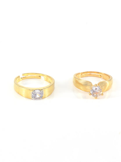 Trendy Set of Two Solitaire American Diamond Adjustable Couple Rings