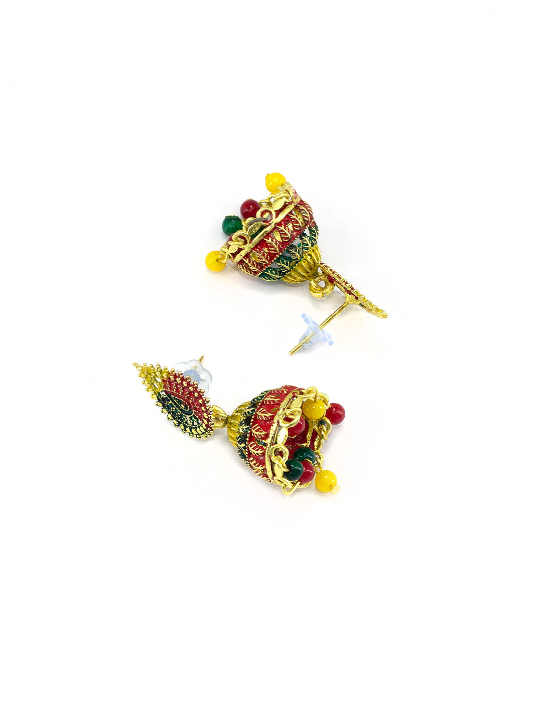 Gold Plated Multi Color Artificial Beaded Jhumki Earrings