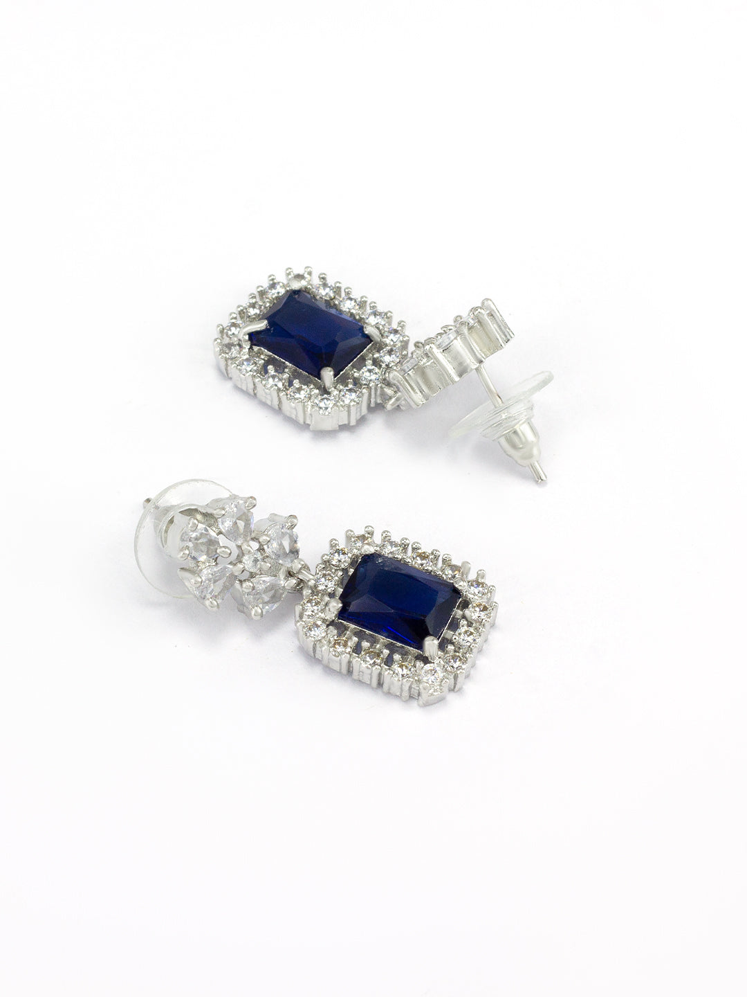 Rhodium-Plated Blue American Diamond Studded Jewellery Set