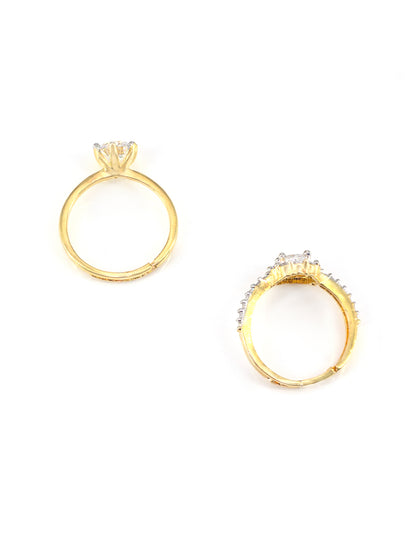 Set Of Two 1 kt Golden Solitaire American Diamond Trendy Adjustable Finger Rings