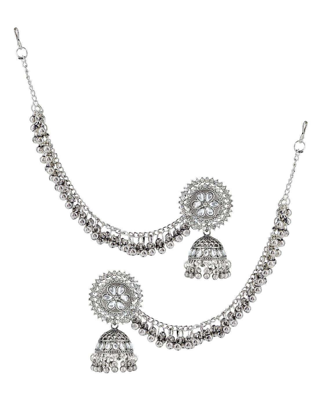 Floral Jhumka Earrings With Chain