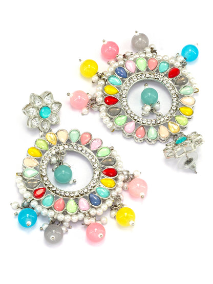 Silver Plated Multi Color Contemporary Chandbalis Earrings