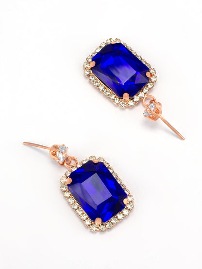 Blue Crystal Stone Square Drop Earrings