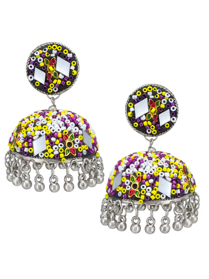 Black & Yellow Beads Drop Jhumka Earrings