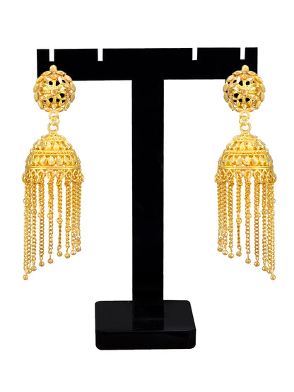 Gold Plated Floral Grander Jhumka Earrings