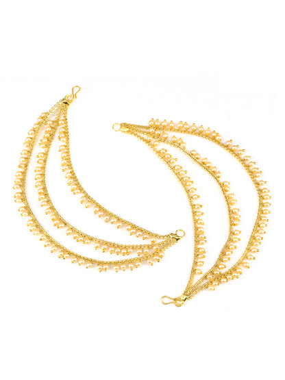 Bahubali Ear Chain 3 Layered with Small Pearl Beads