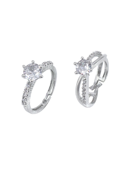 Set Of Two Solitaire American Diamond Trendy Adjustable Rings
