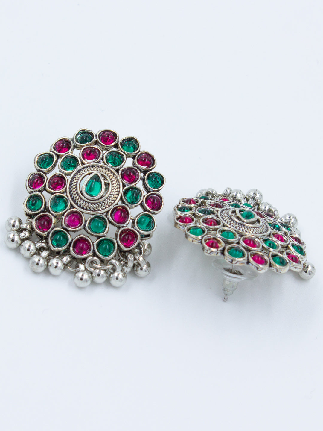 Red & Green Stone Stud Earrings