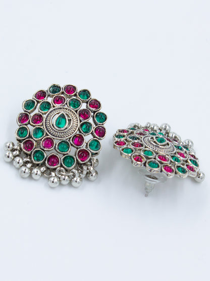 Red & Green Stone Stud Earrings
