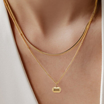 Double Layered Snake Chain Necklace | Trendy Stainless Steel Pendant Style Flat Chains Necklace