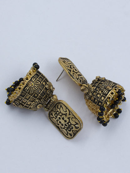 Black Beads Drop Jhumka Earrings