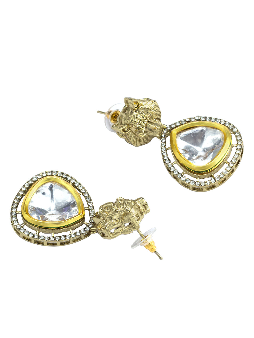 Gold Plated Kundan Studded Lion Shaped Drop Earrings