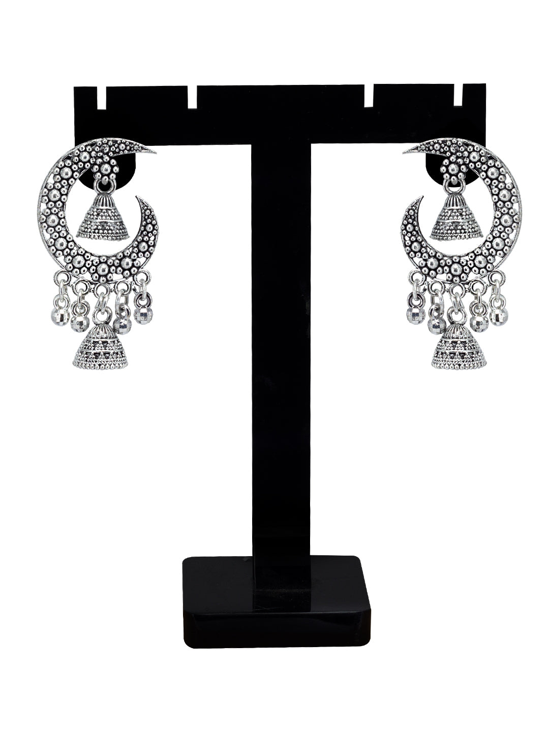 Silver Oxidized Floral Boho Style Jhumki Earrings