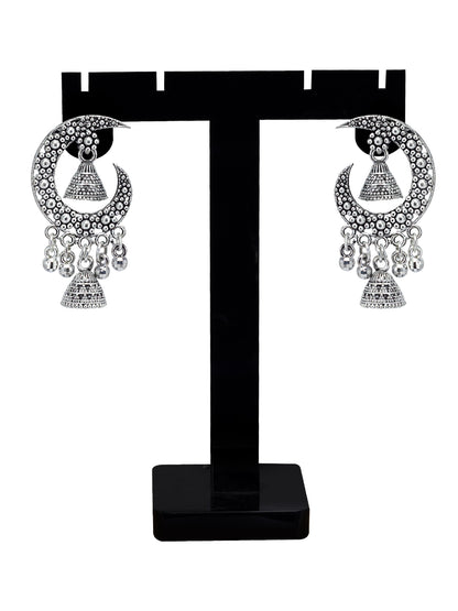 Silver Oxidized Floral Boho Style Jhumki Earrings