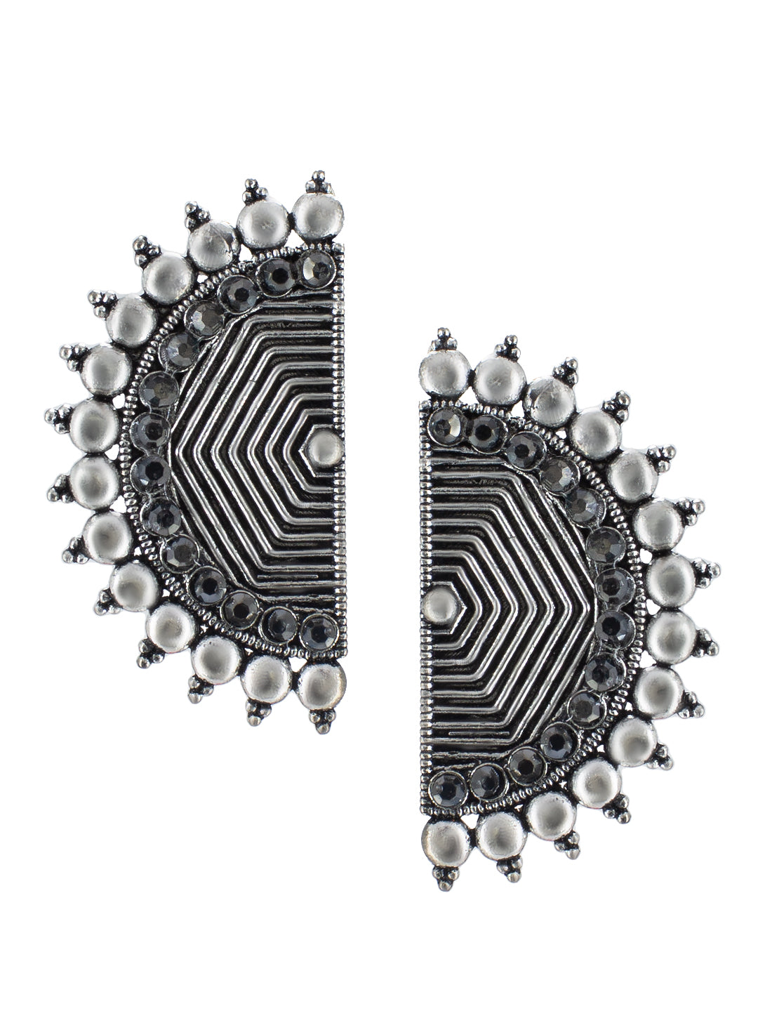 Oxidized Half Circular Stud Earrings