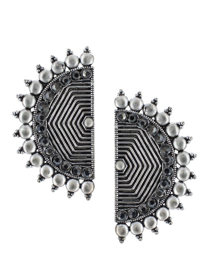 Oxidized Half Circular Stud Earrings