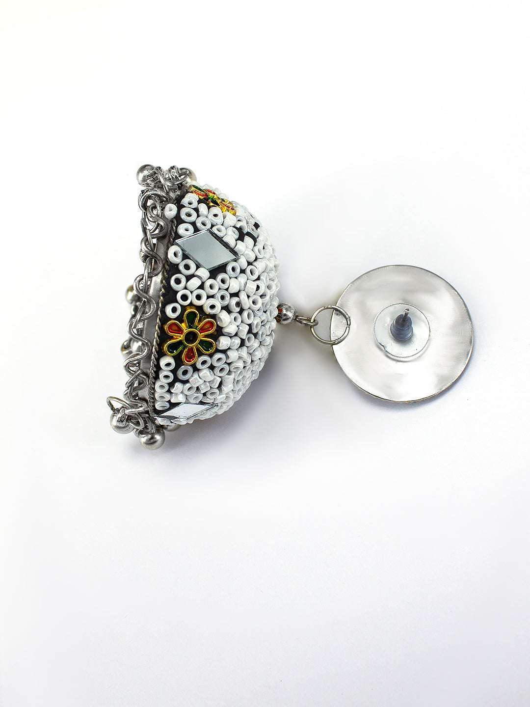 White Beads Drop Jhumka Earrings