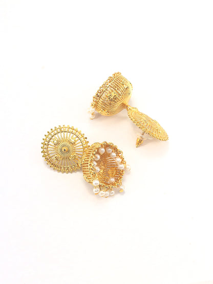 Gold Plated Sun Floral Jhumka Earrings