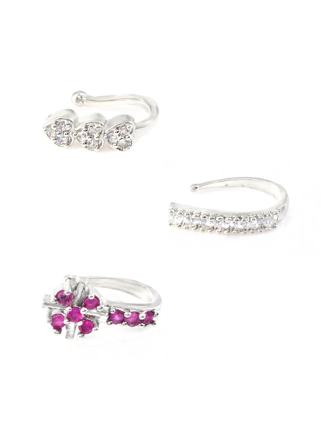 Pack of Three Silver-Plated AD Studded Nosepins