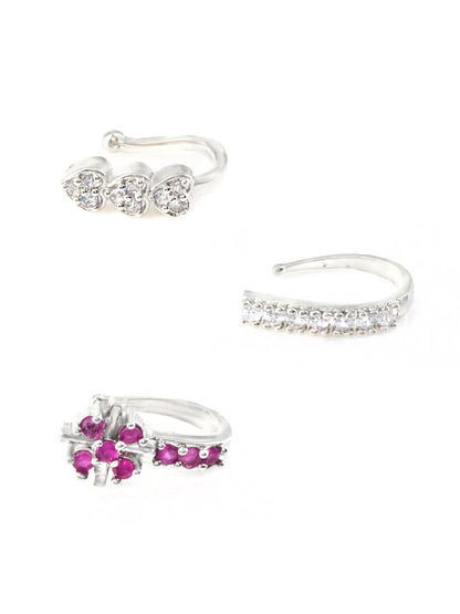 Pack of Three Silver-Plated AD Studded Nosepins
