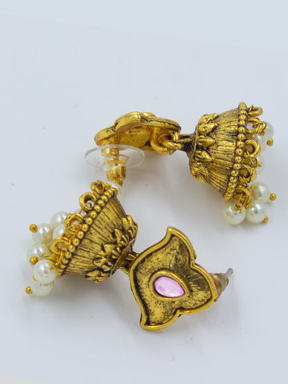 White Beads Drop Jhumki Earrings