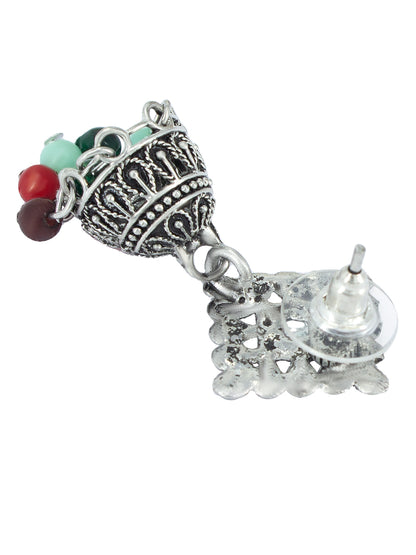 Oxidized Square Multicolor Beads Drop Jhumka Earrings