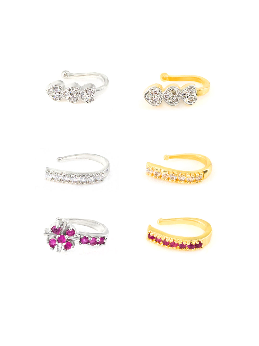Set of 6 Silver-Plated & Gold-Plated AD Studded Nosepins
