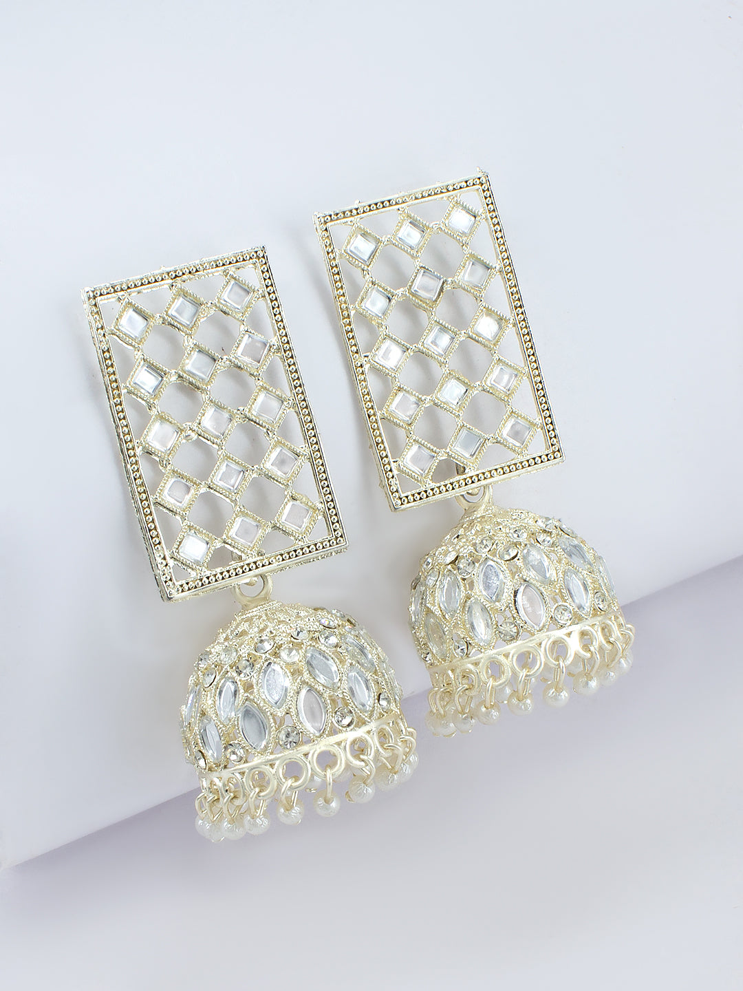 Rectangular Beads Drop Jhumka Earrings