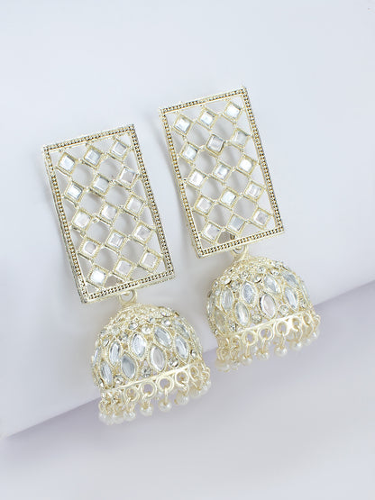 Rectangular Beads Drop Jhumka Earrings