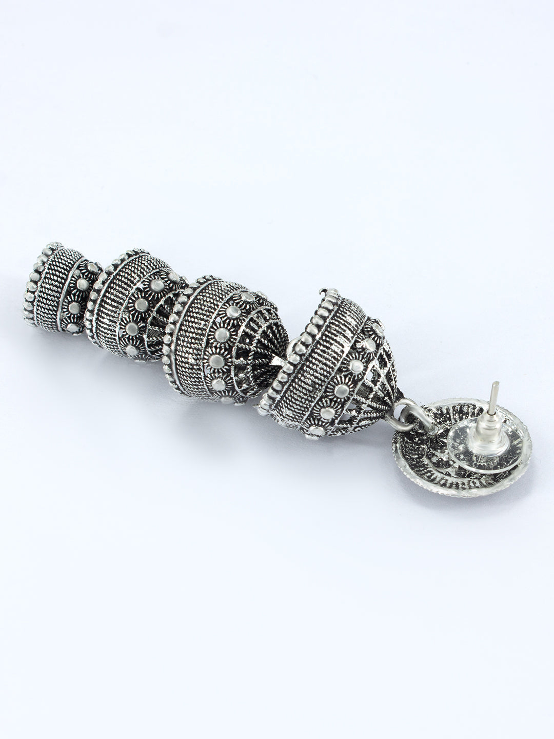 Oxidized Floral Multi Layered Jhumka Earrings