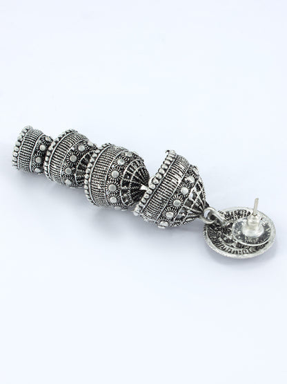 Oxidized Floral Multi Layered Jhumka Earrings