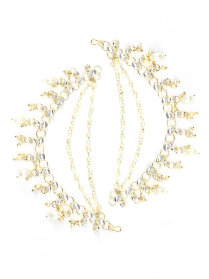 Artificial Stones & Beads Studded 3 Layered Ear Chain