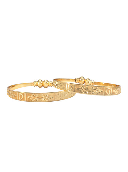 Gold Plated Kada Style Adjustable Brass Bangle Pair
