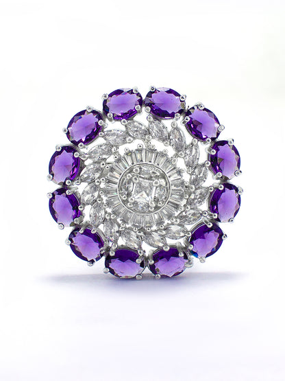 Purple AD Floral Adjustable Finger Ring