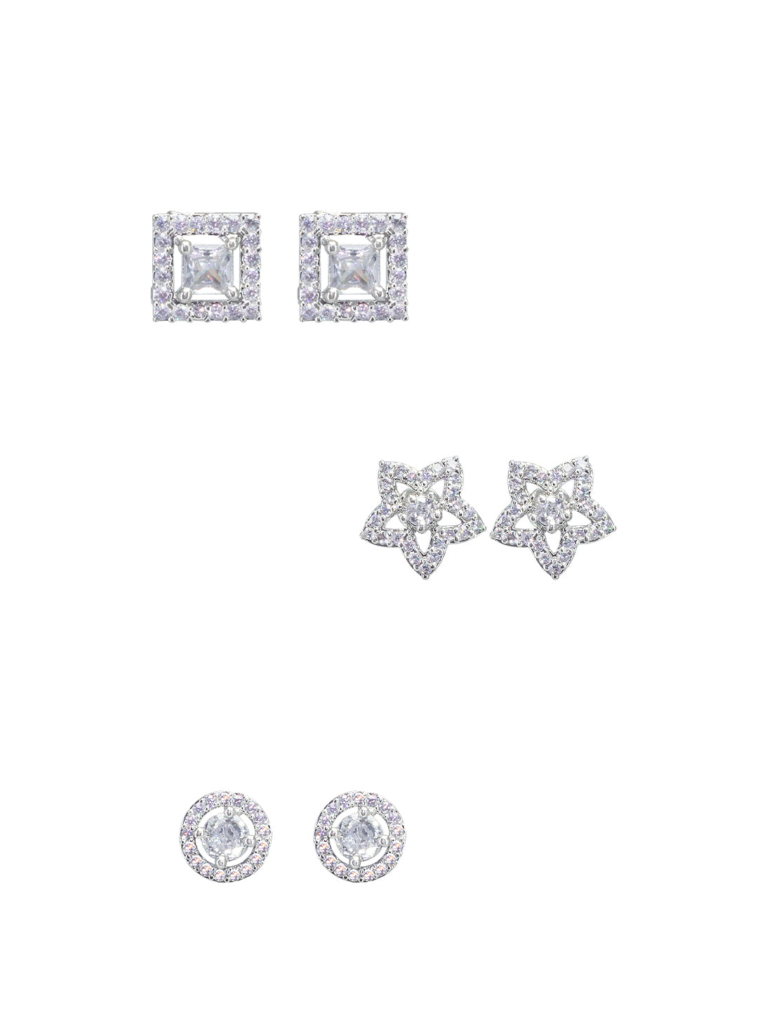 Pack of 3 Geometric AD Trendy Earrings