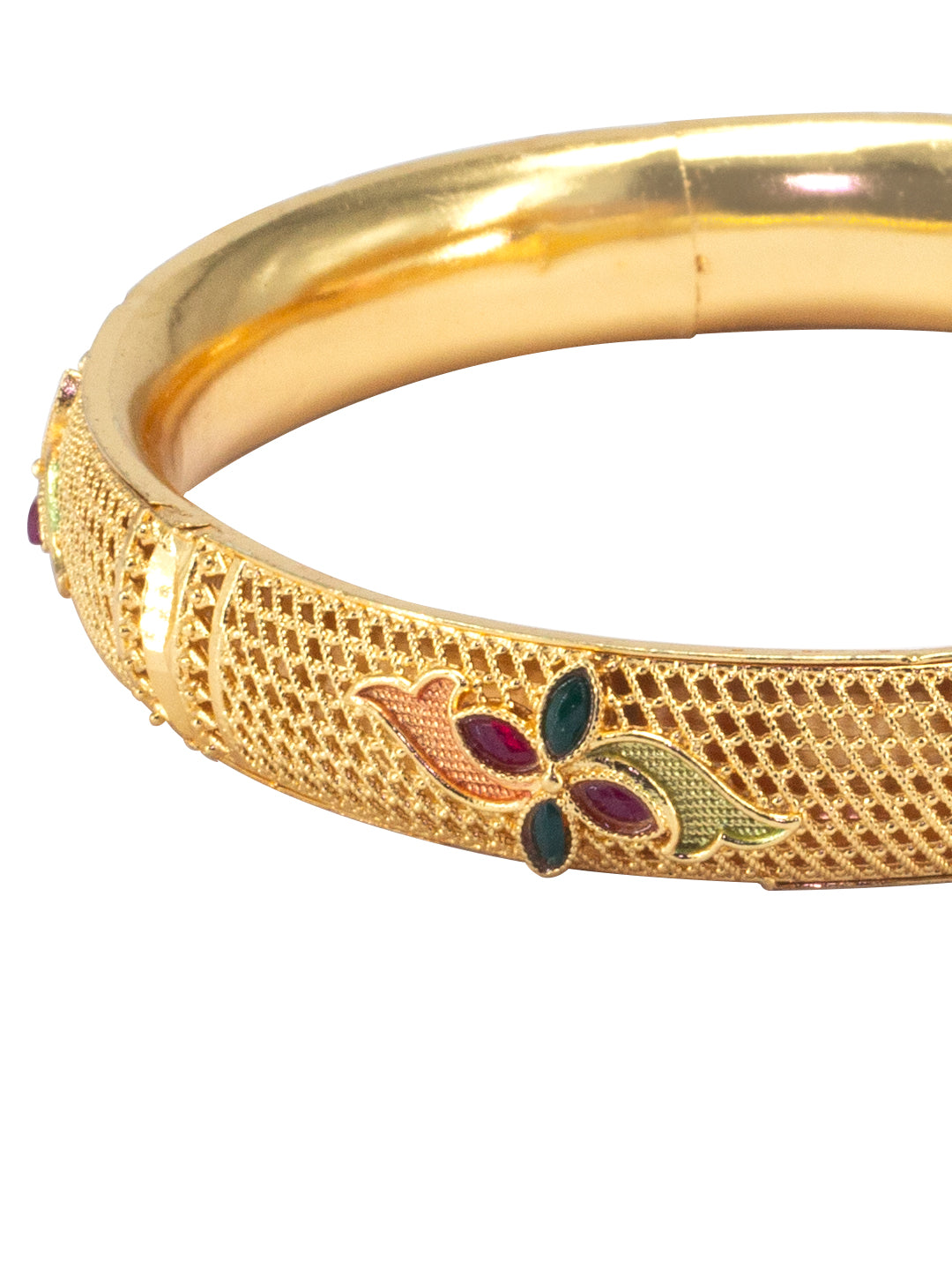 Gold Plated Brass Floral Meenakari Bangle Pair