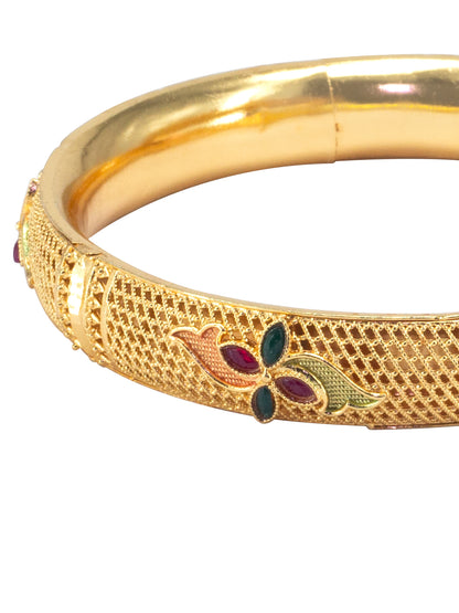 Gold Plated Brass Floral Meenakari Bangle Pair