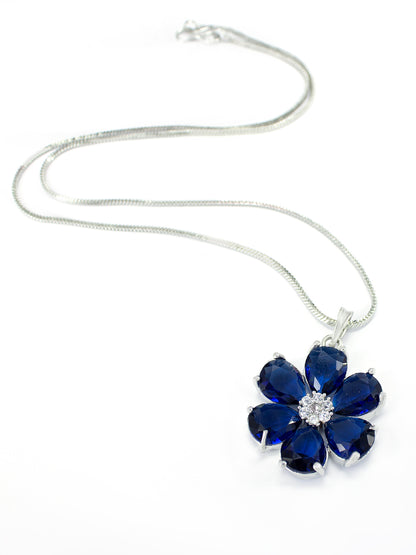 Blue AD Trendy Floral Pendant Set