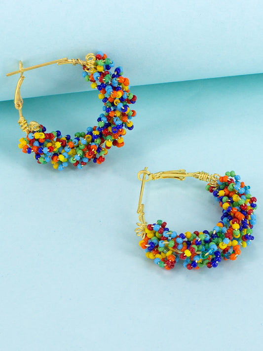 Multicolor Beads Hoop Earrings